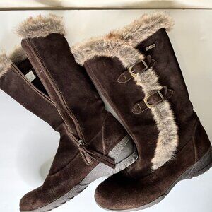 Vintage Tecnica Chocolate Brown Suede Fur-Trim Winter Boots | Women’s 10